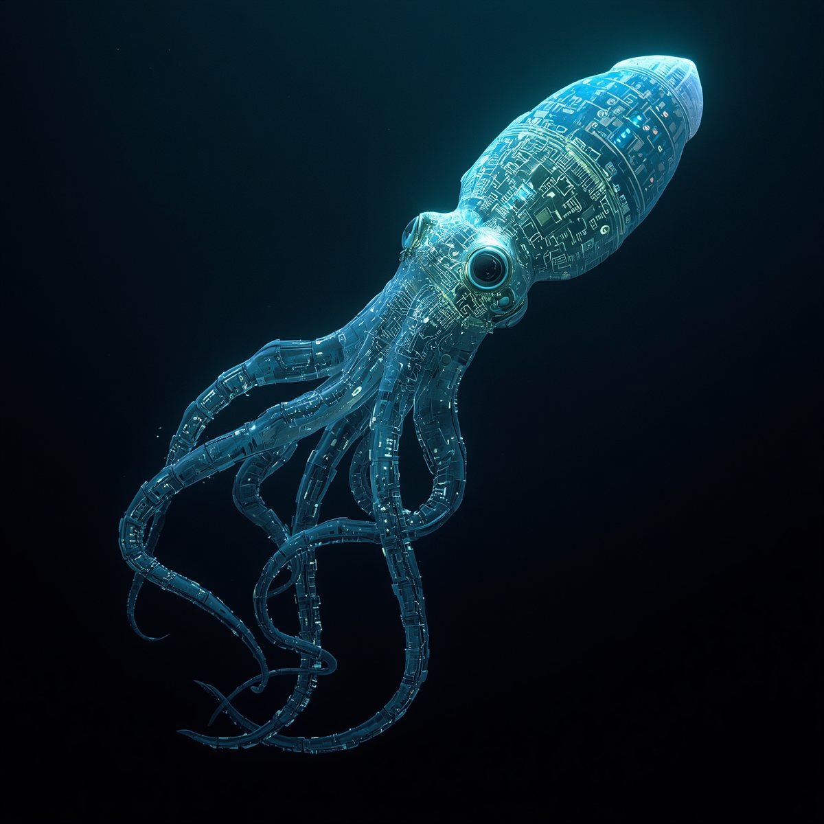 The Bionic Squid artwork — a translucent squid lit from within by circuit boards
